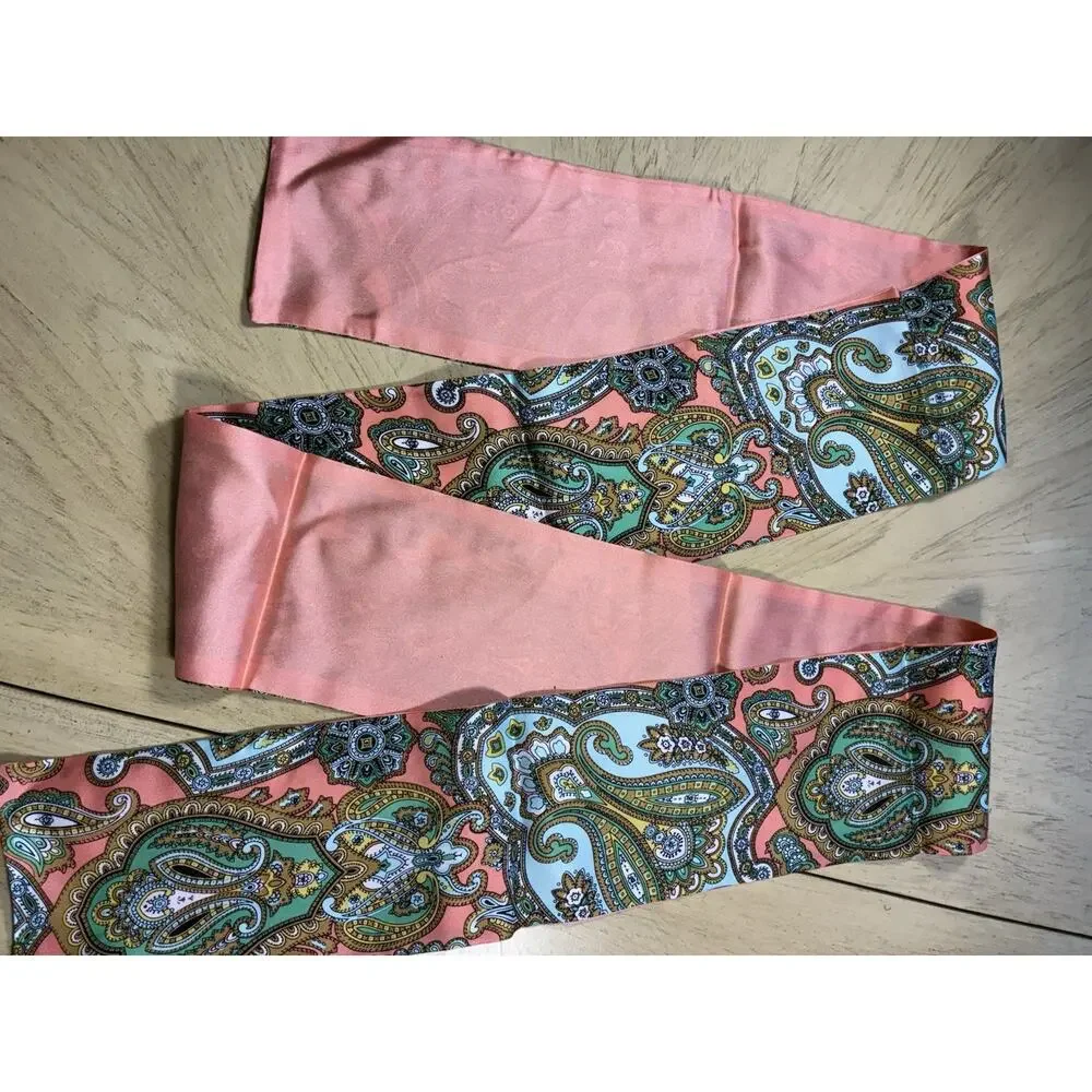NWT Talbots 100% Silk Skinny Scarf Twilly Paisley Scarf Pink Teal Orange Boho